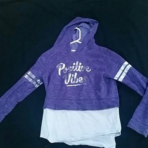 Purple crop top hoodie with connected gray tank